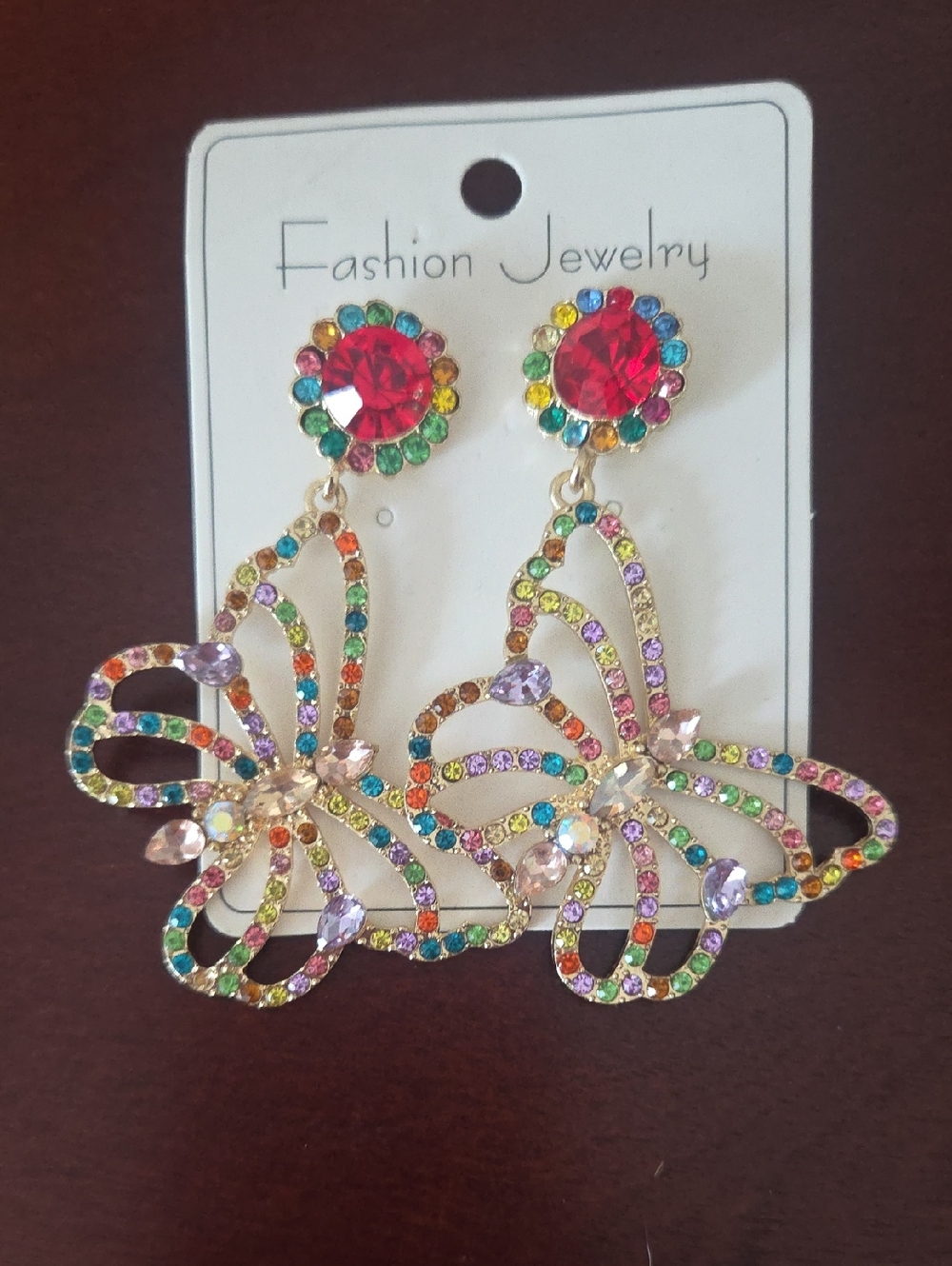 Jewelry Gold-Tone Multicolor Crystal Butterfly Dangle Earrings